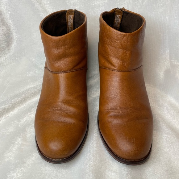 Toms Leila Boots Leather Block Heel Ankle Bootie Size 7.5 Cognac Brown - Picture 2 of 8